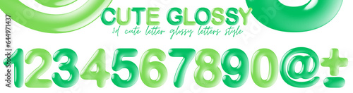 3D cute glossy green number photo