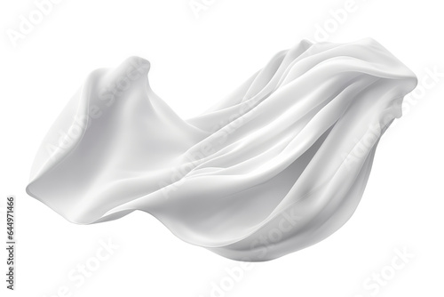 Flying white silk fabric.  Cutout on transparent background	 photo