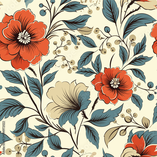 Seamless Colorful Vintage Flowers Pattern.  Seamless pattern of Vintage Flowers in colorful style. Add color to your digital project with our pattern 