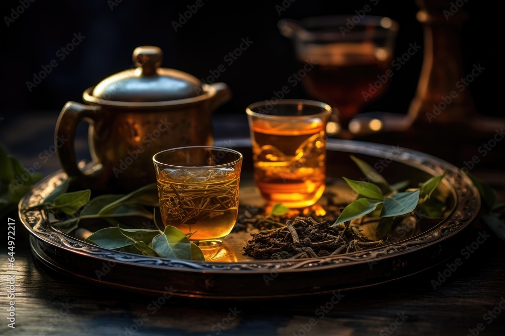 table for tea ceremony with tea. table for tea ceremony with tea.
