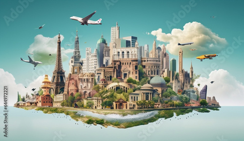 map illustration concept global earth globe plane europa travel city. Generative AI.