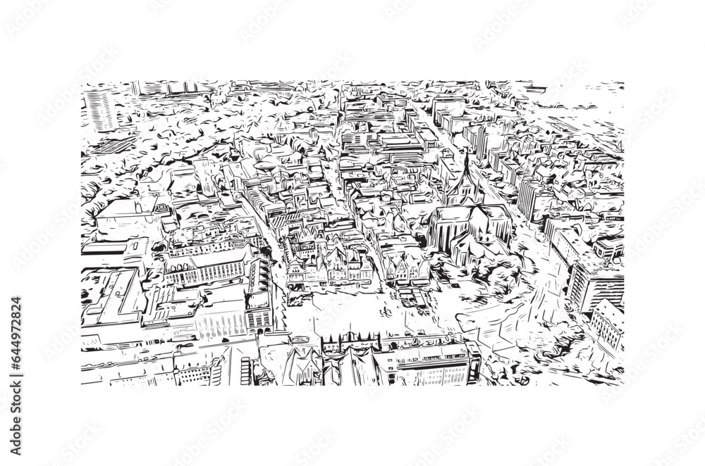 Obraz premium Building view with landmark of Rostock is the city in Germany. Hand drawn sketch illustration in vector.