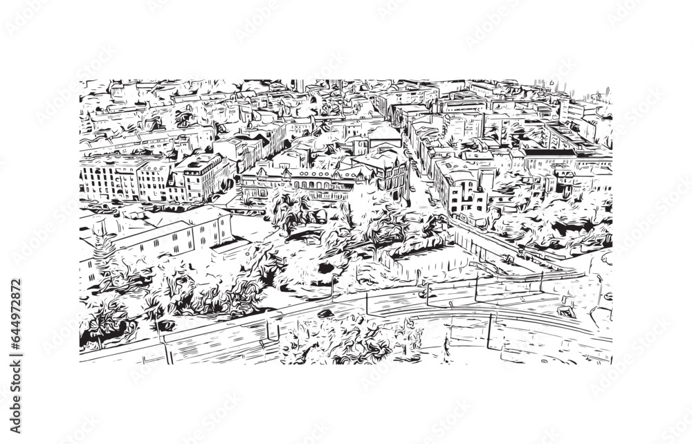 Building view with landmark of Rostock is the city in Germany. Hand drawn sketch illustration in vector. Building view with landmark of Rostock is the city in Germany. Hand drawn sketch illustration in vector.
