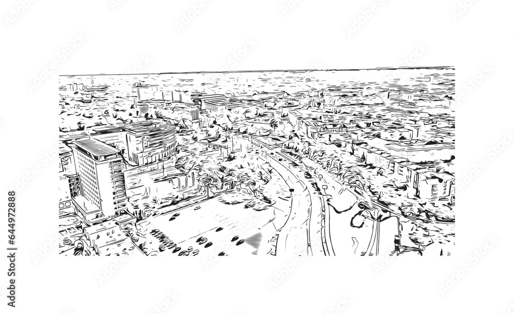 Building view with landmark of Rostock is the city in Germany. Hand drawn sketch illustration in vector.