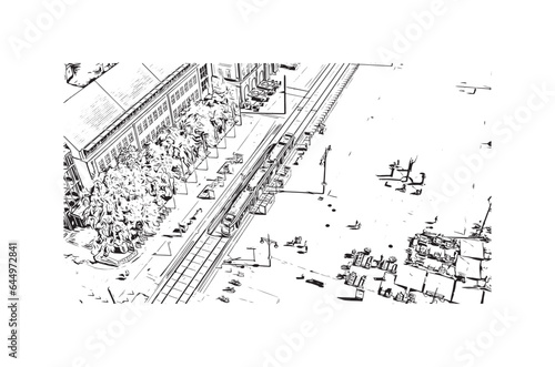 Building view with landmark of Rostock is the city in Germany. Hand drawn sketch illustration in vector.