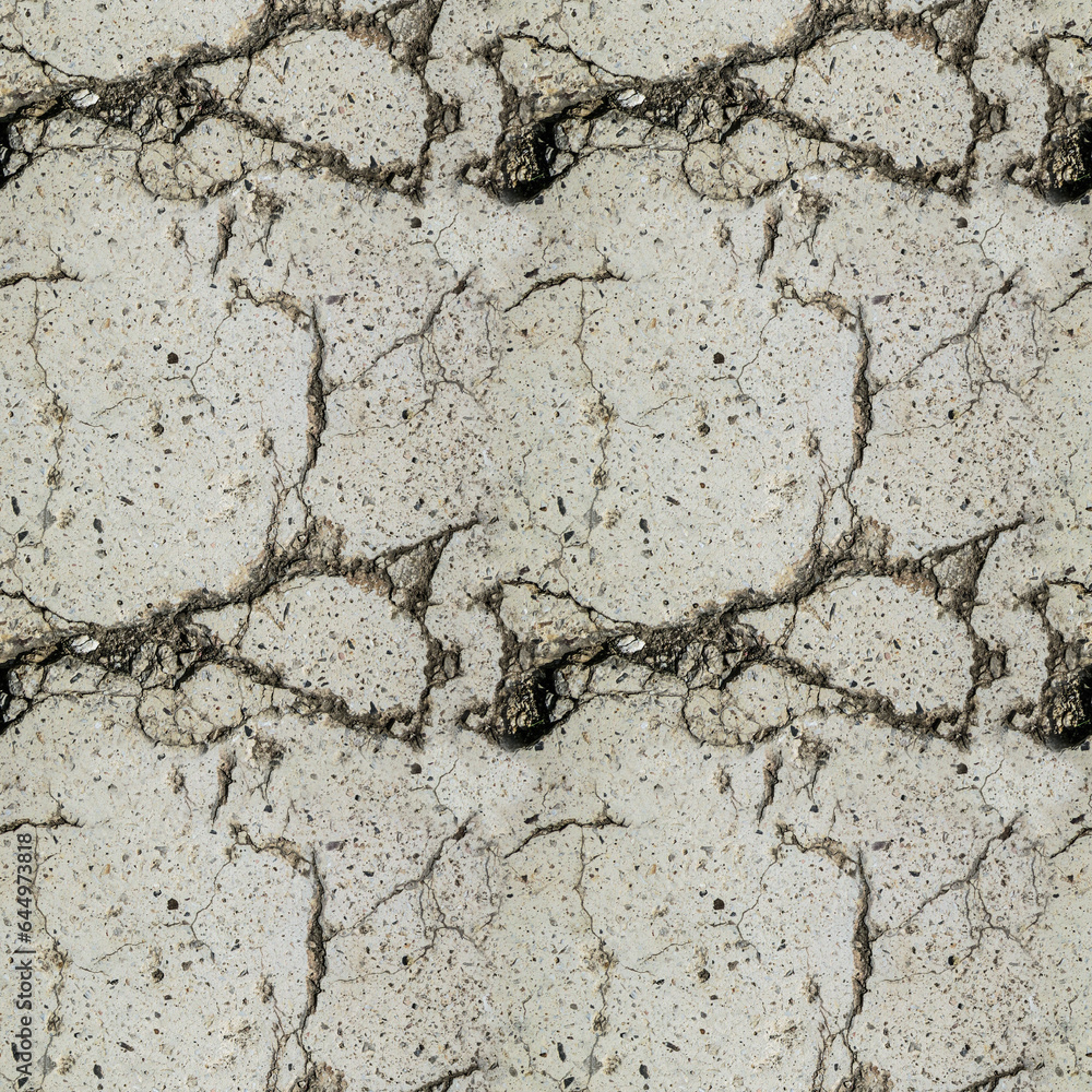 Fototapeta premium Seamless texture of a concrete wall with cracks for 3D modeling and design.