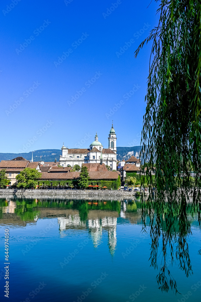 Solothurn, Aare, Altstadt, Kathedrale, St. Ursen-Kathedrale, Barock, Stadt, Fluss, Landhausquai, Kreuzackerbrücke, Uferweg, Sommer, Schweiz