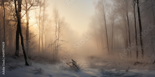 Misty Forest View at sunrise