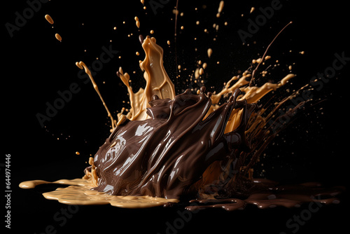 splashes and drops of dark chocolate and cappuccino coffee
