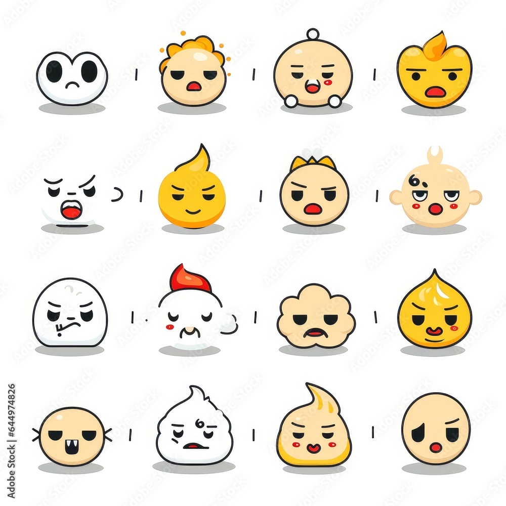 Set of cartoon faces expressions, face emojis, stickers, emoticons, cartoon funny mascot characters face set Set of cartoon faces expressions, face emojis, stickers, emoticons, cartoon funny mascot characters face set