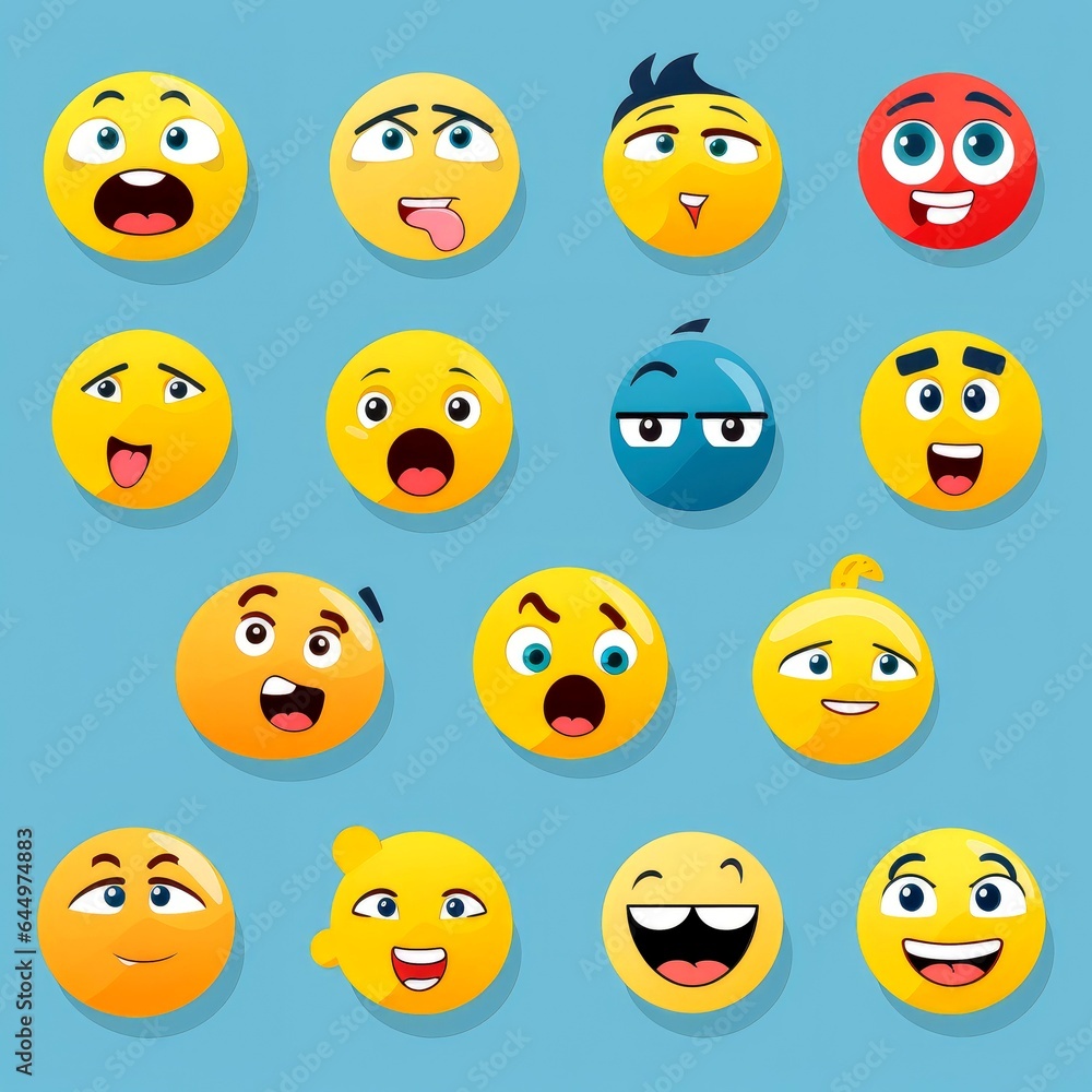 Set of cartoon faces expressions, face emojis, stickers, emoticons, cartoon funny mascot characters face set Set of cartoon faces expressions, face emojis, stickers, emoticons, cartoon funny mascot characters face set