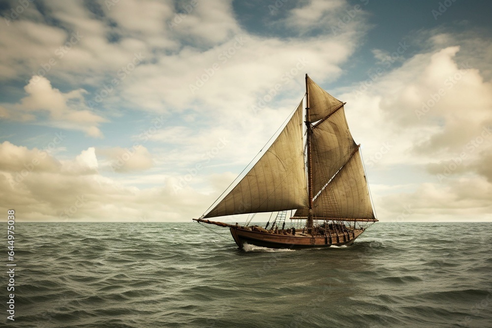 Old sailboat on ocean, isolated. Generative AI