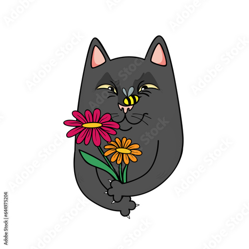 Black Cat With Flowers
