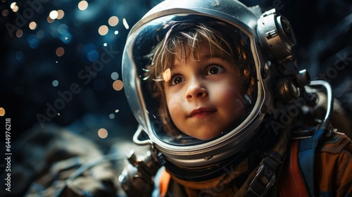 Little boy dressed as an astronaut exploring the stars.