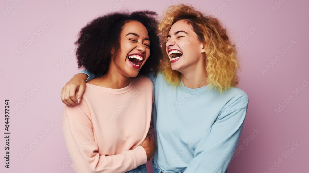Best Friends Sharing Laughter in Studio Shot Best Friends Sharing Laughter in Studio Shot
