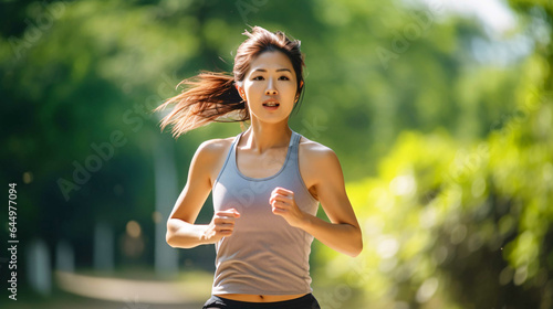 フィットネスと女性、ジョギングをする日本人