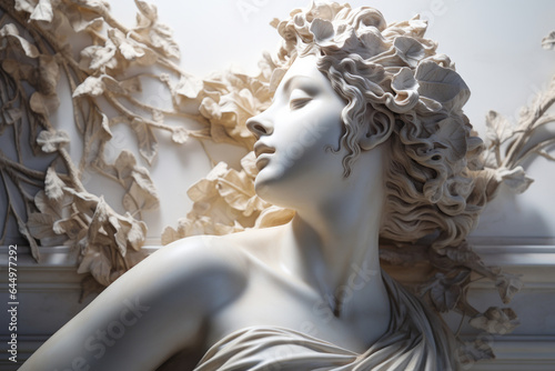 Mythical elegance renaissance bust of a greek goddess in white marble. Antique statue concept
