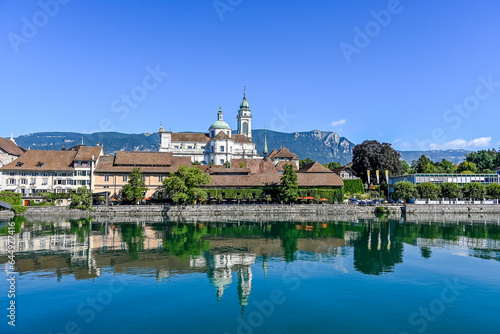 Solothurn, Aare, Altstadt, Kathedrale, St. Ursen-Kathedrale, Barock, Stadt, Fluss, Landhausquai, Kreuzackerbrücke, Uferweg, Sommer, Schweiz