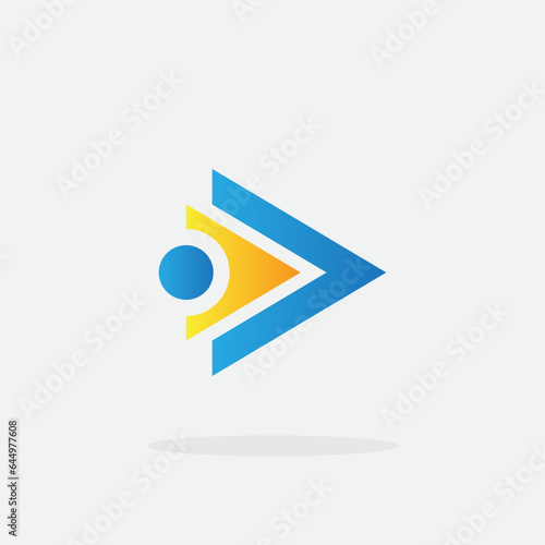 Play button for media app logo. Streaming service app Logotype. Multimedia player icon design element for Music and movie start sign, audio and video editor logo