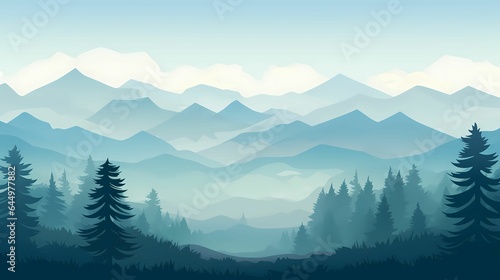 Majestic Landscape. Tranquil Mountain Range in a Foggy Forest Banner. © AgungRikhi
