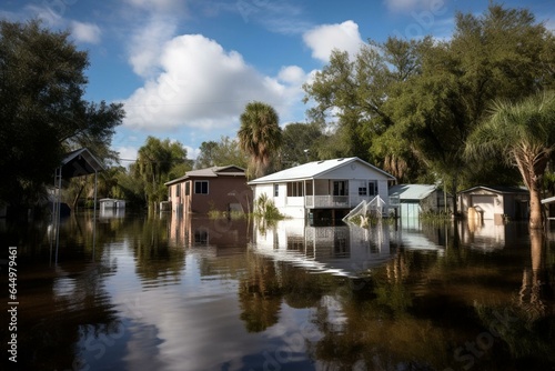 Flooded Florida homes after Hurricane Ian. Generative AI © Maria