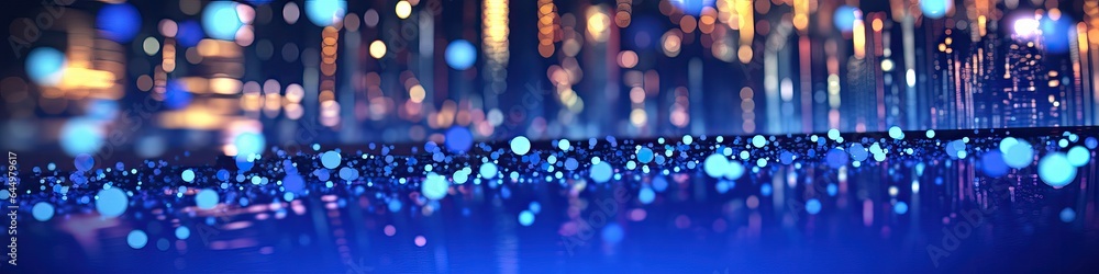 City lights at night bokeh soft light abstract background, bokeh particles, Background decoration, Wide banner