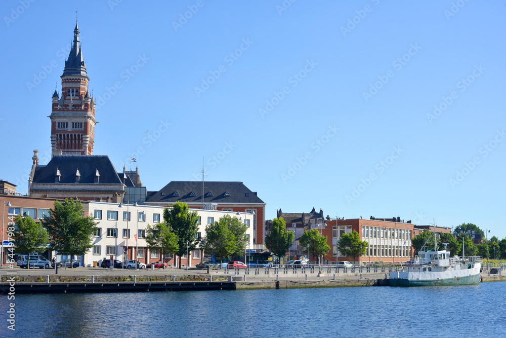 Fototapeta premium Dunkerque, France, view to the town hall port and the bassin du commerce