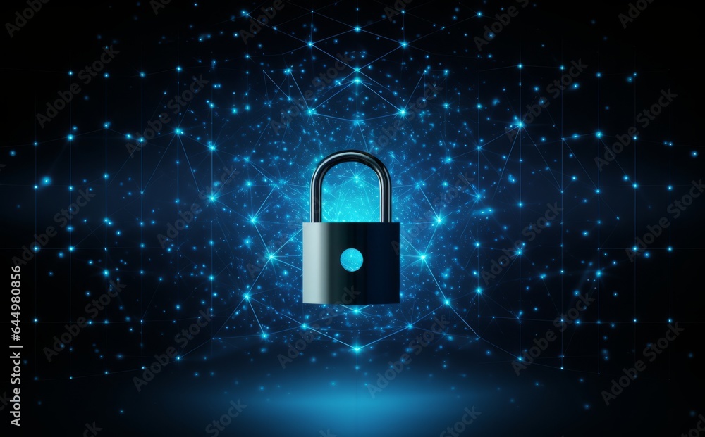 Cryptography and Blockchain: lock and key on dark background.
Cryptography and Blockchain: lock and key on dark background.