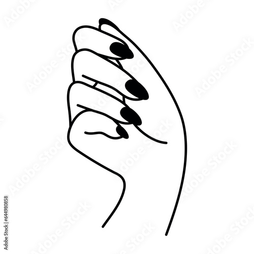 Female hand in a fist gesture. Linear icon. Non-verbal language. Elegant palm of hand. Woman's arm. Simple vector minimalist illustration. Graphic element isolated on white background.