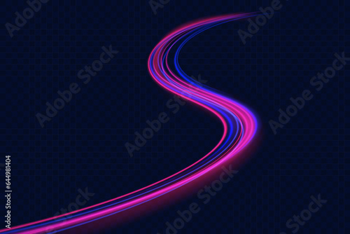 Curved bright speed line swirls. Neon color glowing lines background, high-speed light trails effect. Colored shiny sparks of spiral wave.