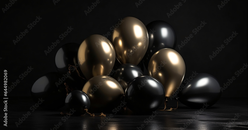 Naklejka premium Black and gold balloons celebration decoration