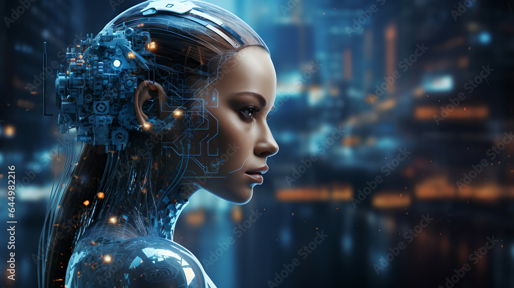 an illustration of artificial intelligence,
side view, interdimensional cybernetics, an advanced humanoid woman surrounded by a processor and data transmission facilities, surrealism an illustration of artificial intelligence,
side view, interdimensional cybernetics, an advanced humanoid woman surrounded by a processor and data transmission facilities, surrealism