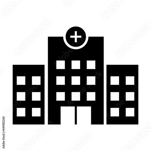 Medical hospital building with cross vector icon for health care concept.