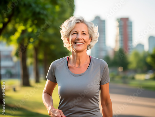 old woman sport jogging park happy