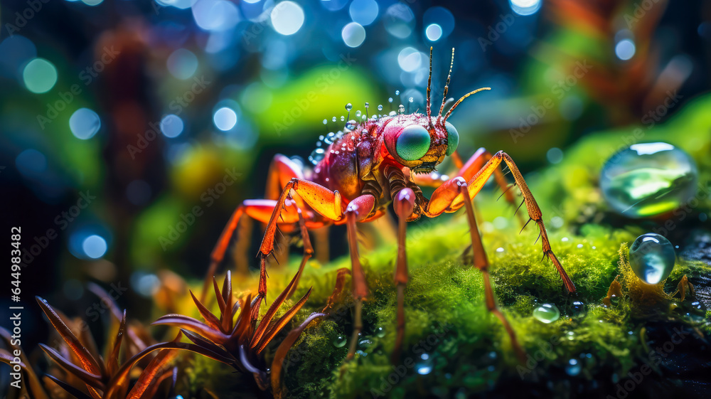 Fototapeta premium Macro Welt. Insekten in der Natur. Generiert mit KI