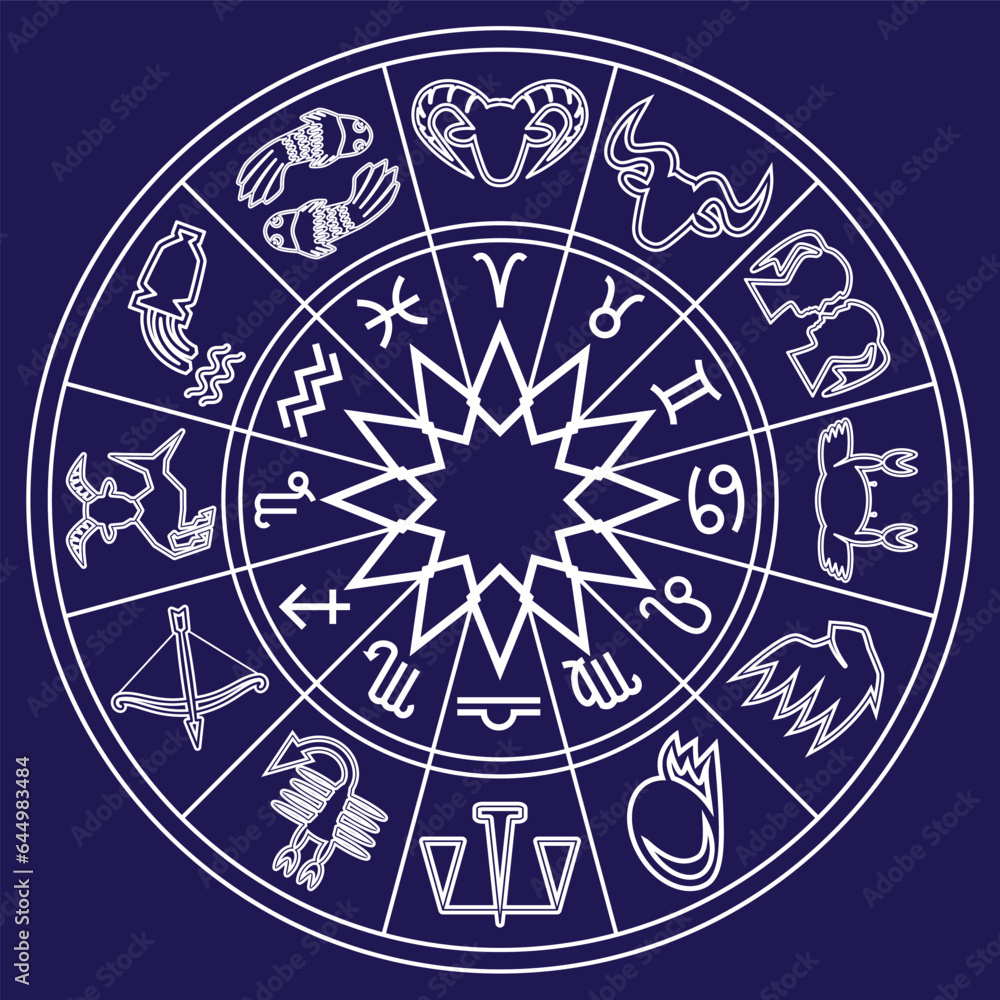 Horoscope Zodiac signs and symbols in circle drawing in vector