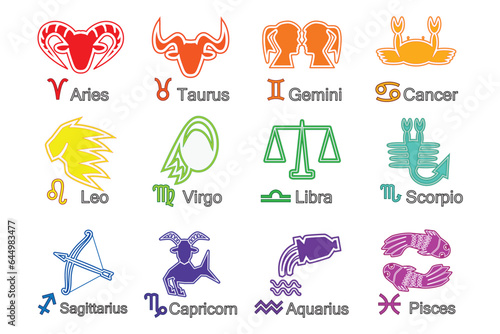 Horoscope Zodiac signs and symbols drawing in colorful cartoon vector