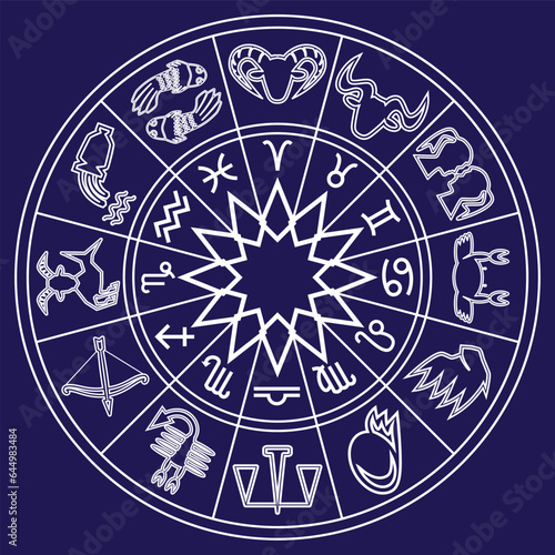 Horoscope Zodiac signs and symbols in circle drawing in vector