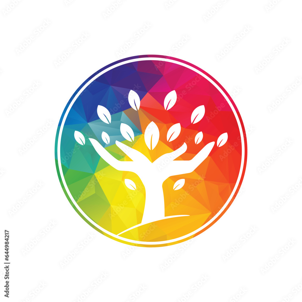 Fototapeta premium Human hands and tree with green leaves