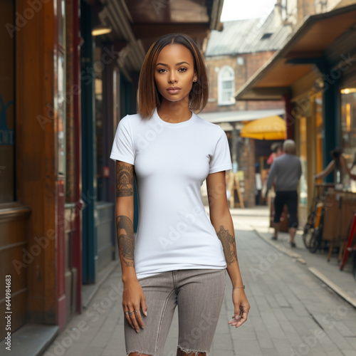 young woman wearing plain white t-shirt © riemar