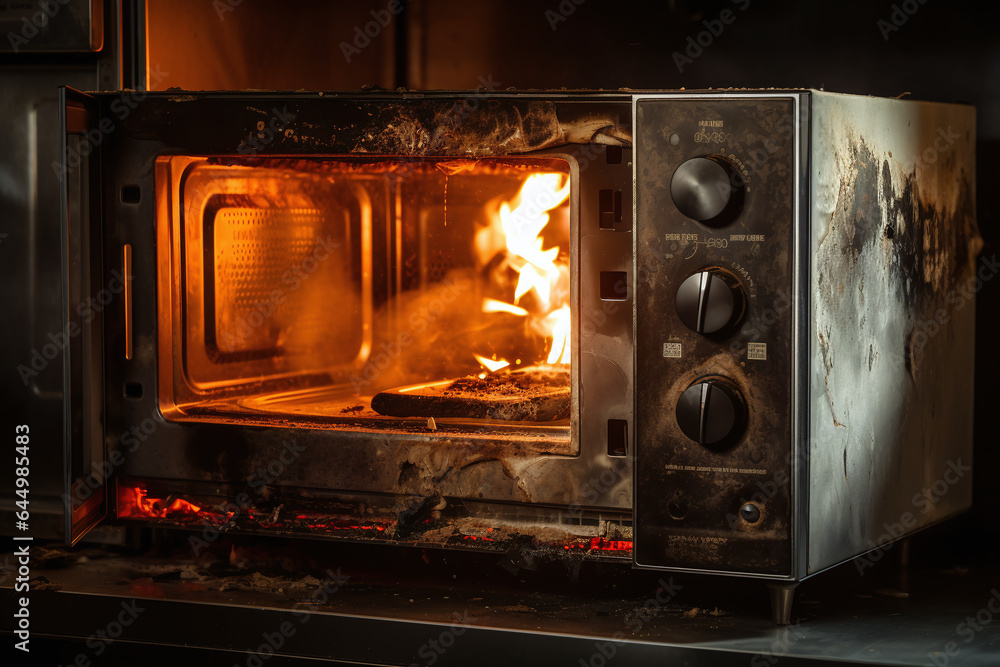 Gros plan d'un micro-ondes incendié » IA générative Gros plan d'un micro-ondes incendié » IA générative