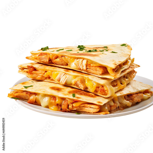 Tasty Mexican Dish Chicken Quesadilla isolated background. Generative AI