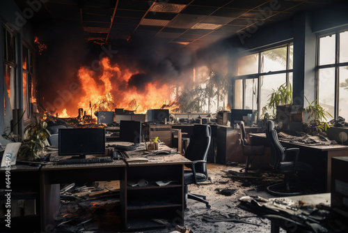 Des bureaux en flammes » IA générative photo