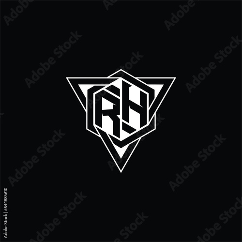 RH Letter Logo monogram hexagon shape with triangle geometric outline sharp modern design