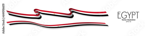 3d Rendered Egyptian Flag Ribbons with shadows, isolated on white background. Curled and rendered in perspective. Graphic Resource. Editable Vector Illustration.
