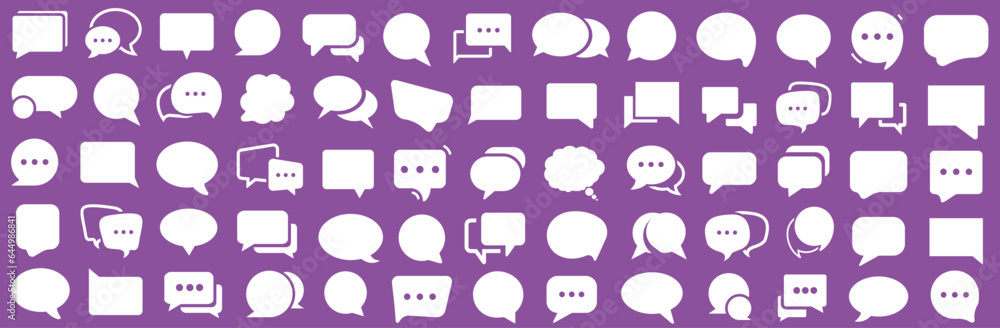 Set of comment speech bubble on purple background. Chat message speech bubble. Comment, support, quote icon collection Set of comment speech bubble on purple background. Chat message speech bubble. Comment, support, quote icon collection