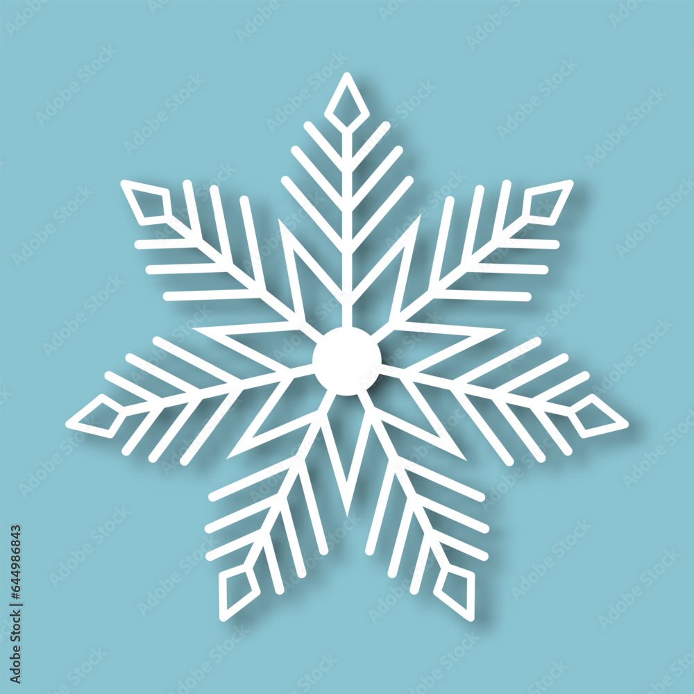 White snowflake with paper effect on a blue background for winter design. Frozen silhouette of a snowflake, a symbol of Christmas and New Year. Vector illustration. White snowflake with paper effect on a blue background for winter design. Frozen silhouette of a snowflake, a symbol of Christmas and New Year. Vector illustration.