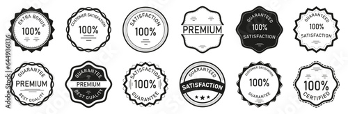 Extra bonus, customer satisfaction, premium quality, certified badge label in retro style. Promotion sticker collection