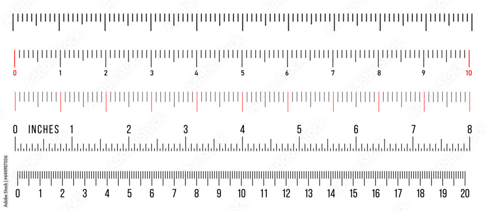 Ruler template collection. Measuring tool and ruler scale. Markup for ...