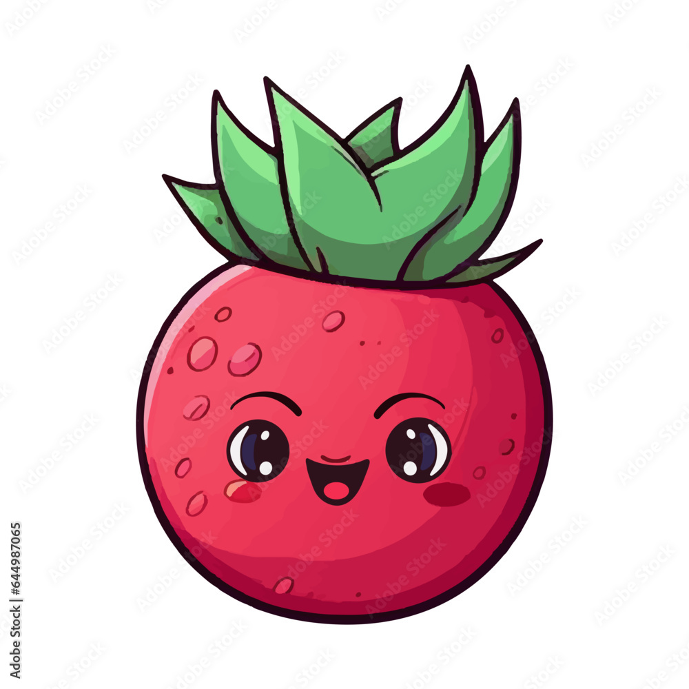 Fototapeta premium Kawaii tomato. Hand drawn vector tomato with funny smile. Cartoon vegetable with eyes.